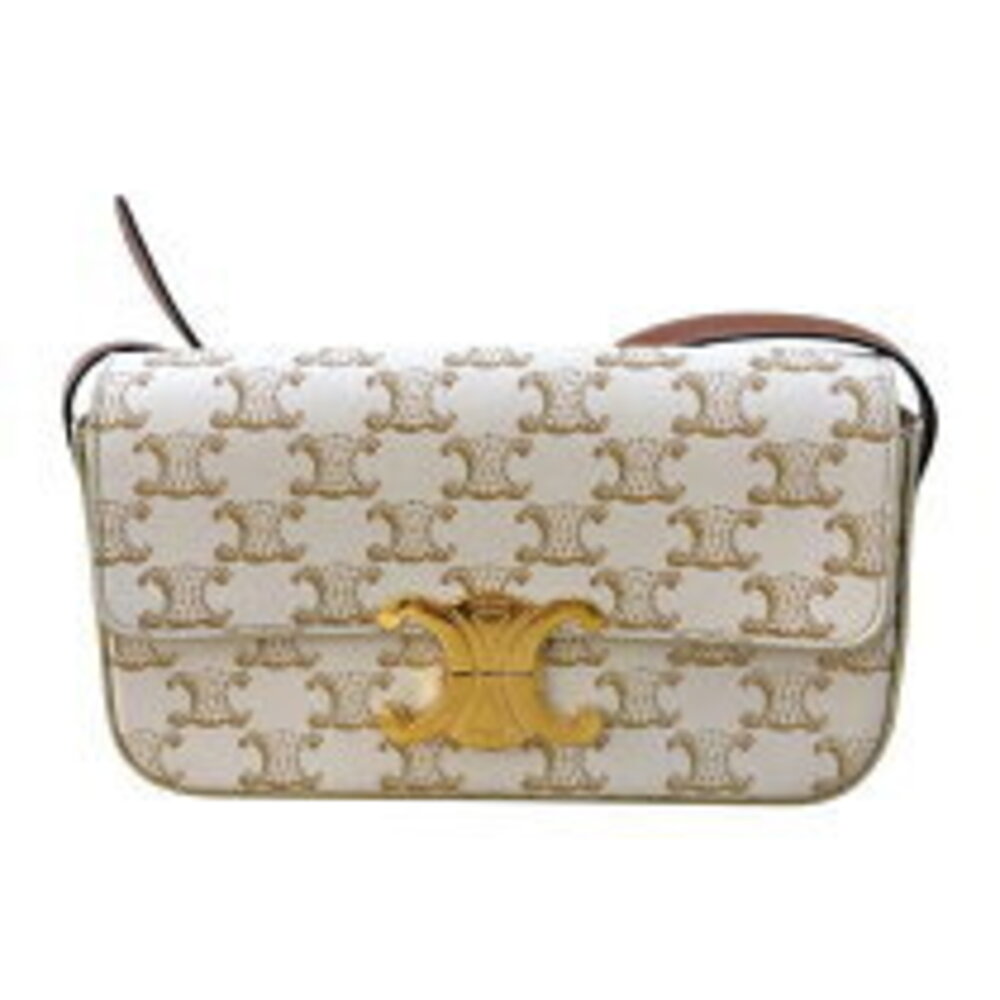 Celine Calf Canvas Bag Leather White Shoulder Triomphe Claude - Picture 8 of 11